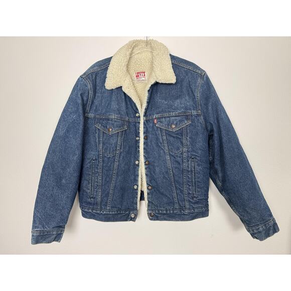 Vintage Levi's Denim Jacket Mens 42R Large Sherpa Lined Trucker Made USA 80s - Picture 1 of 14